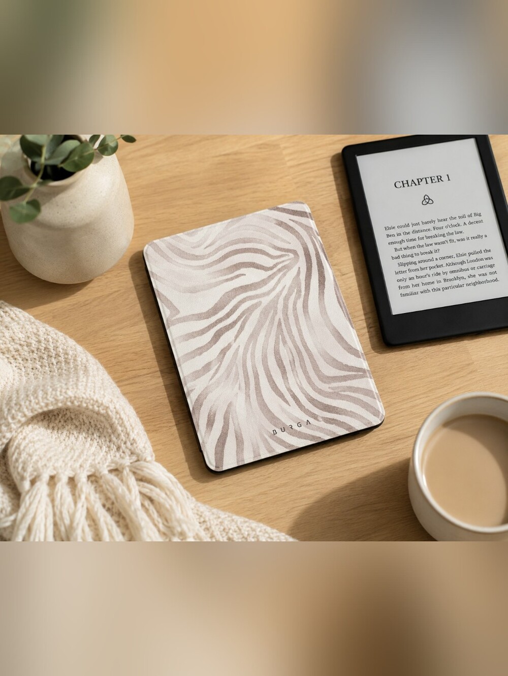 BURGA Kindle Case Beige Zebra Print Vegan Leather Auto Sleep/Wake Cover New
